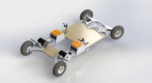 Final CAD rendering shows all major features of the kart except the front cowplow and headlights, which we added on a whim afterward.