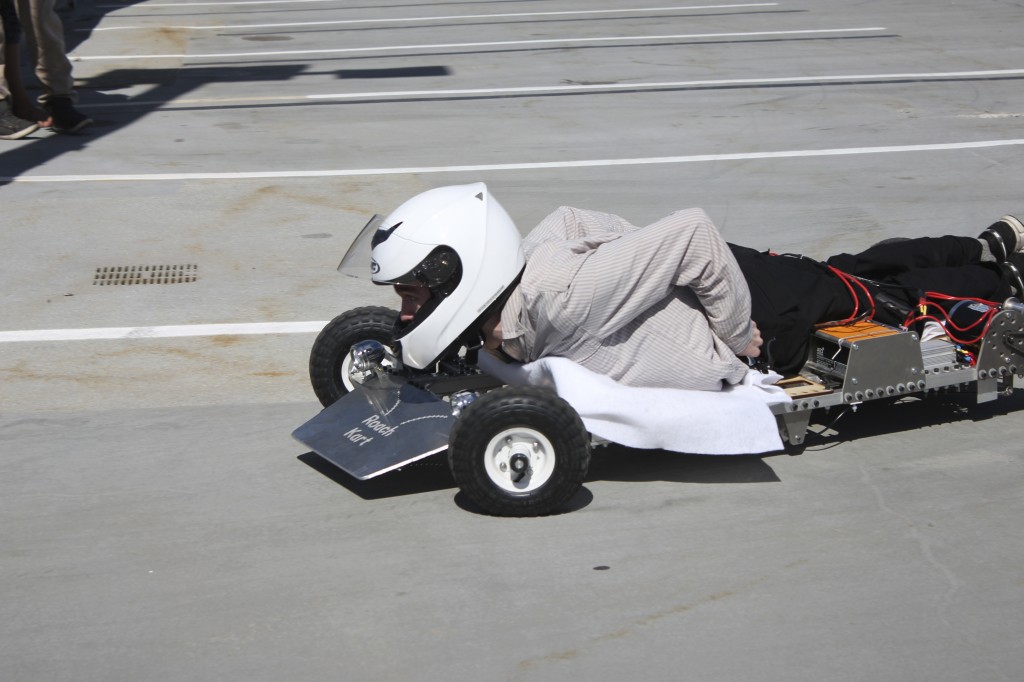 The kart climbs to the top of a parking garage and races across the finish line. Photo by Kirsten L