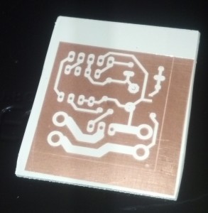 Here's the circuit I finally etched, with white spray paint mask.