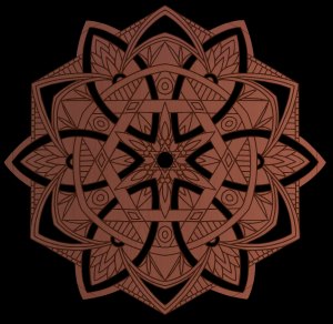 This image gives a picture as to what the mandala would look like before laser cutting; I could use the same technique to visualize other designs cut and etched in cherry wood.