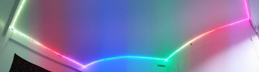 Here's a panorama of the LED strip that forms a full loop around my room.